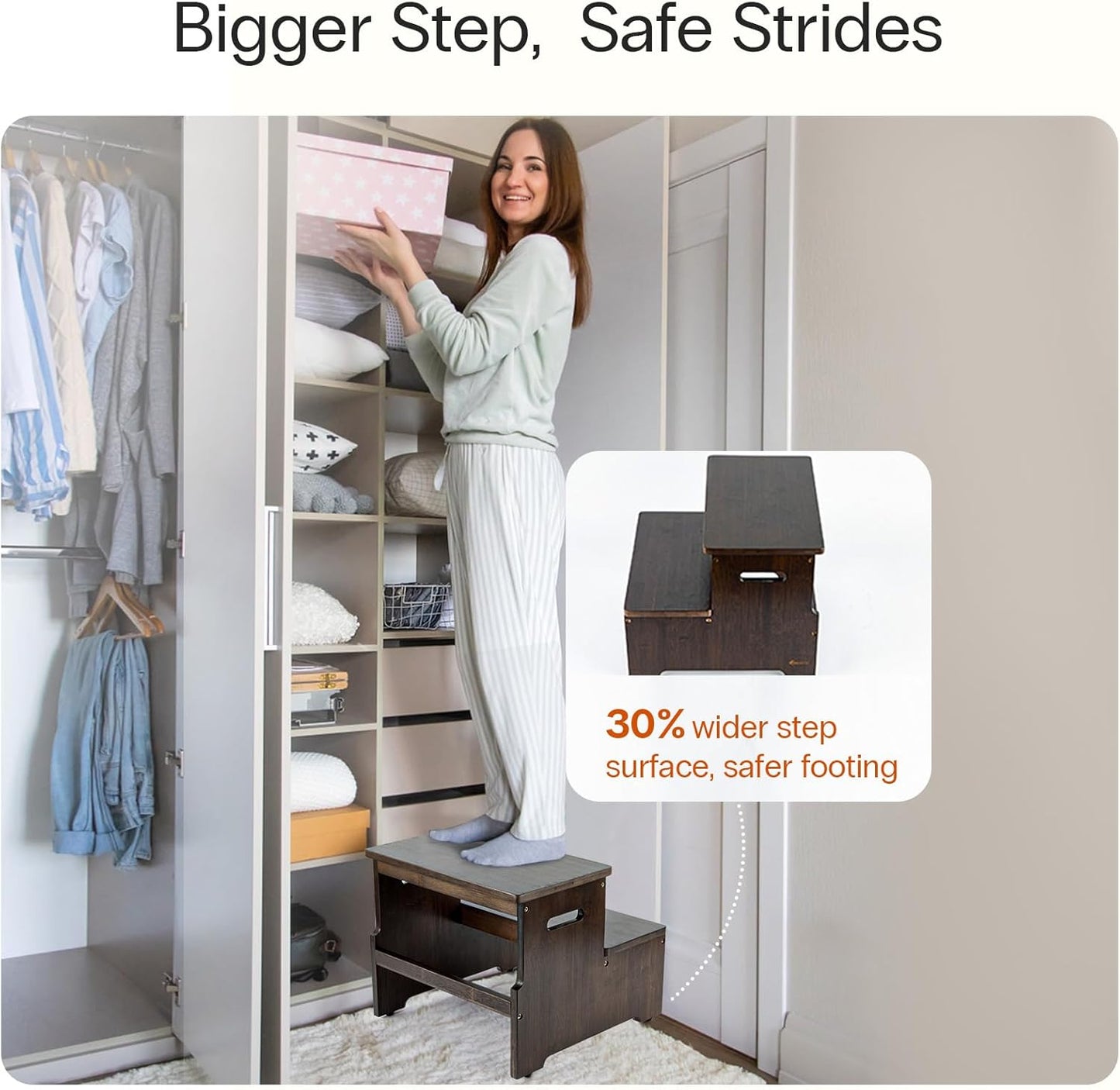 StrongTek Bed Step Stool for High Beds, Large Surface Bamboo 2-Step Stool for Adults, Seniors, Elderly, 400 lbs Heavy Duty, Non-Slip, Durable Wood Stepping Stool for Bedroom & Bathroom