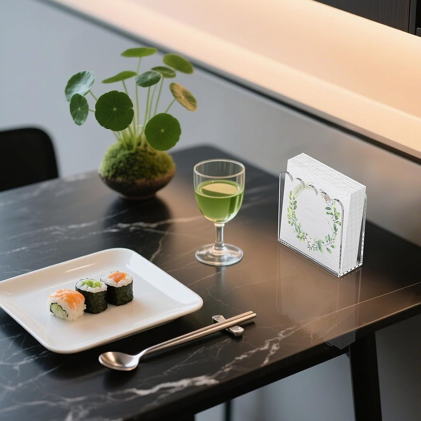 Acrylic Cocktail Napkin Holder, 2 Pack Clear Scalloped Napkin Dispenser for Table,Kitchen, Bar&Bathroom–Stylish Freestanding Napkin Holder for Restaurant, Dinner, Guest Towel Organization (5x5in)