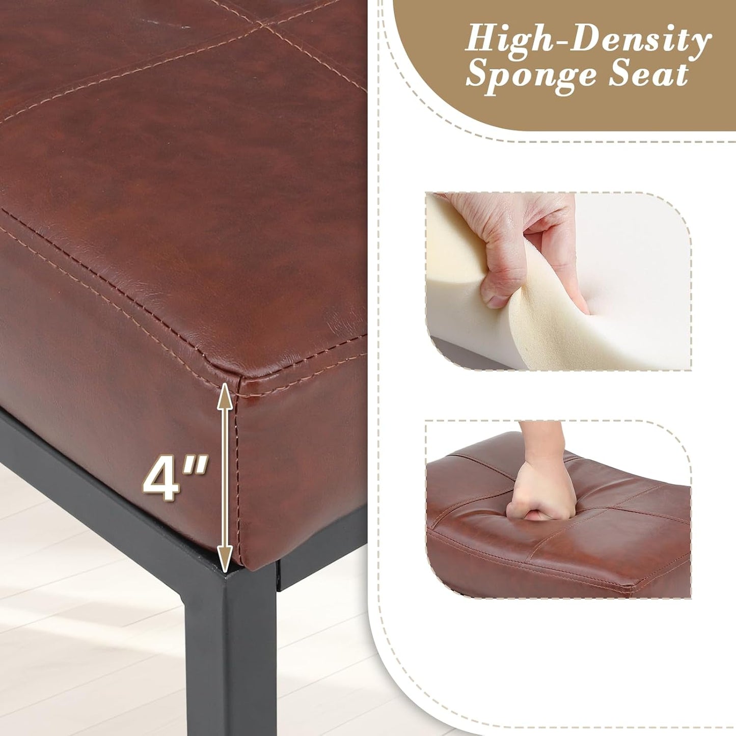 Athena Collection Counter Height Bar Stools Set of 2, 26 Inches Saddle Bar Stools with Leather Upholstered and Metal Legs, Backless Barstools for Counter, Kitchen Island, Dining Room, Mocha