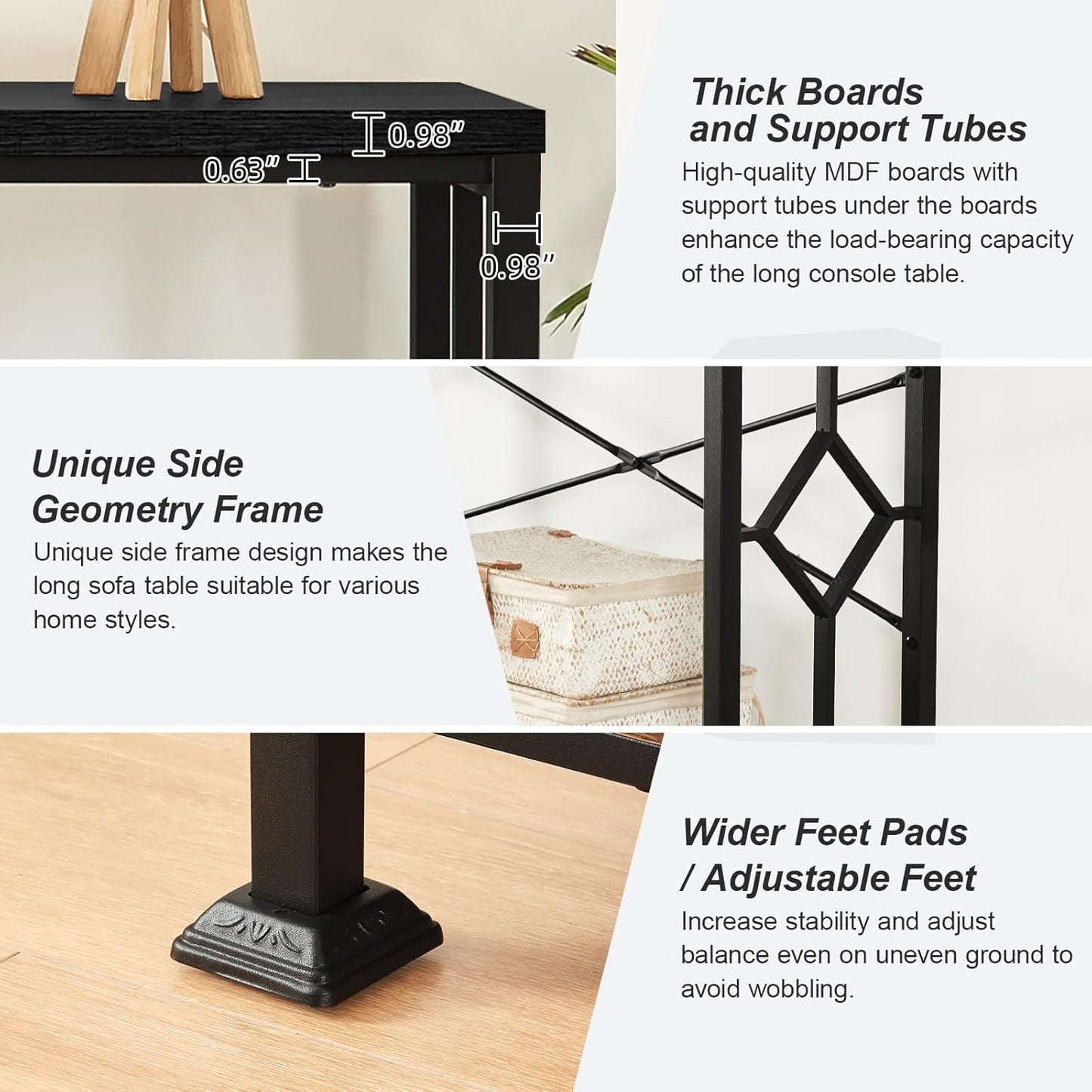 HOMISSUE Long Entryway Console Table, 70.9" Industrial Narrow Sofa Tables Behind Couch with 2 Tier Storage Shelf for Hallway, Living Room, Black