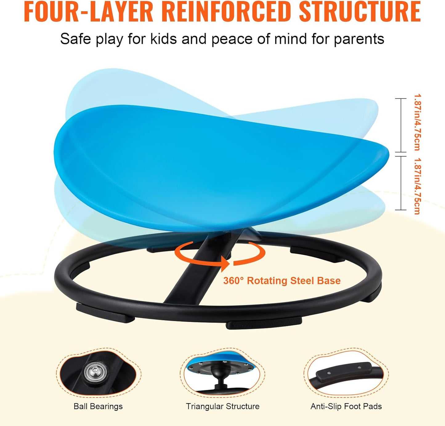 VEVOR Kids Swivel Chair, 220 LBS Capacity, Sensory Spinning Chair, Autistic Kids Sensory Toy with Non-Slip Metal Base, Toddler Sit and Spin for Coordination Balance Focus Training Blue