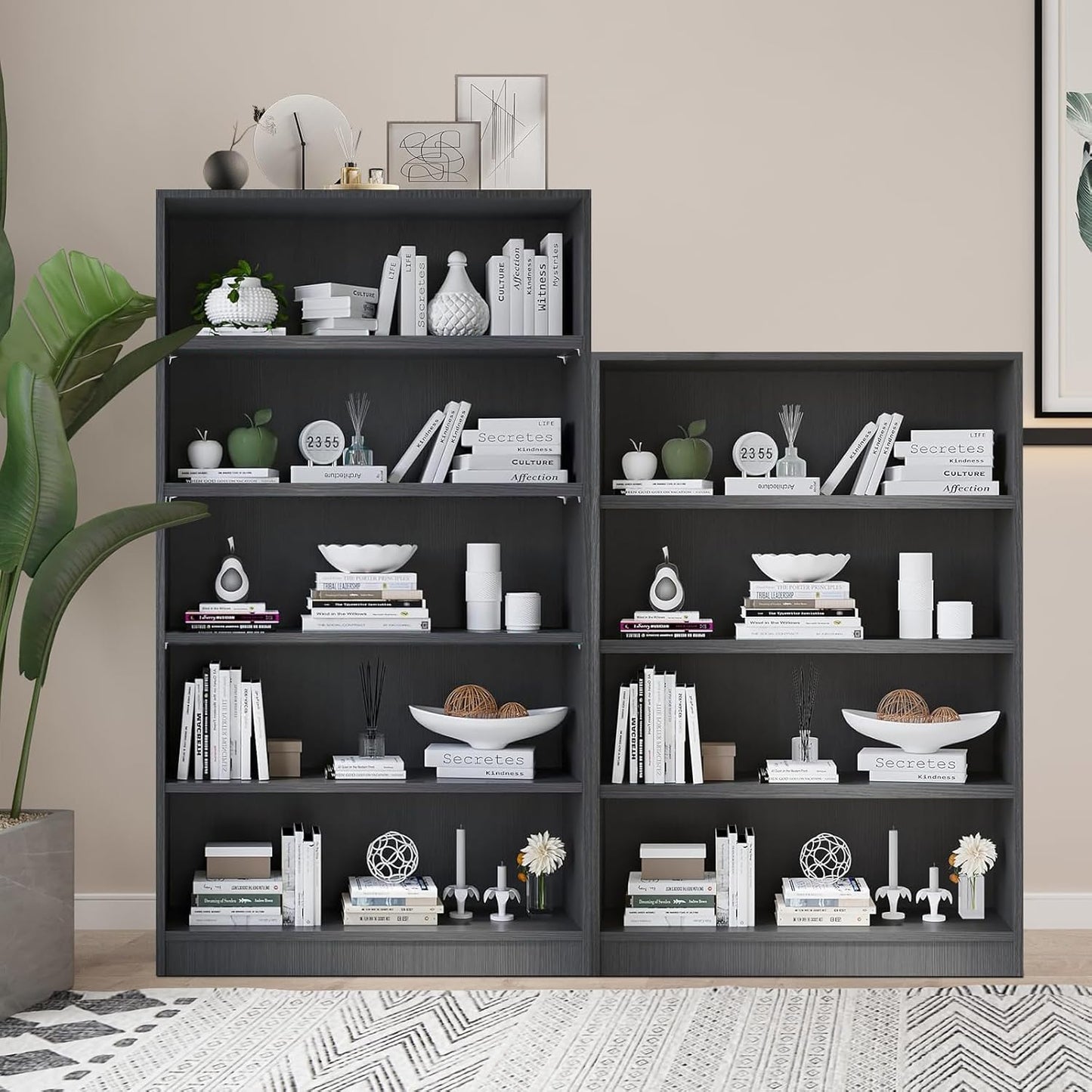 Wooden Bookshelf with Adjustable Shelves, 5 Tier Tall Bookcase for Living Room, Office or Small Spaces,Heavy Dute Bookshelves Storage Organizer, Manga Bookshelf for Collectors,60 Inch,Gray