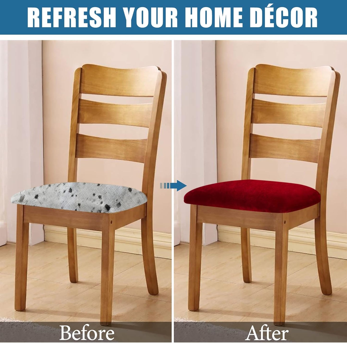 Smiry Velvet Seat Covers for Dining Room Chair Set of 2, Stretch Fit Removable Washable Chair Seat Cushion Protector Slipcovers with Ties, Wine Red