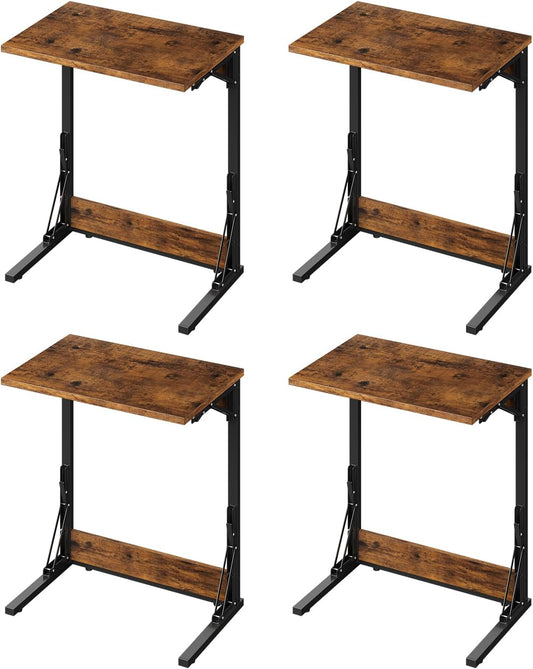 Tatub Folding TV Tray Table Set of 4, 24" Wide C-Shaped End Table for Couches, Small Sofa-Side Laptop Desk with Metal Frame for Living Room, Bedroom, Rustic-Brown