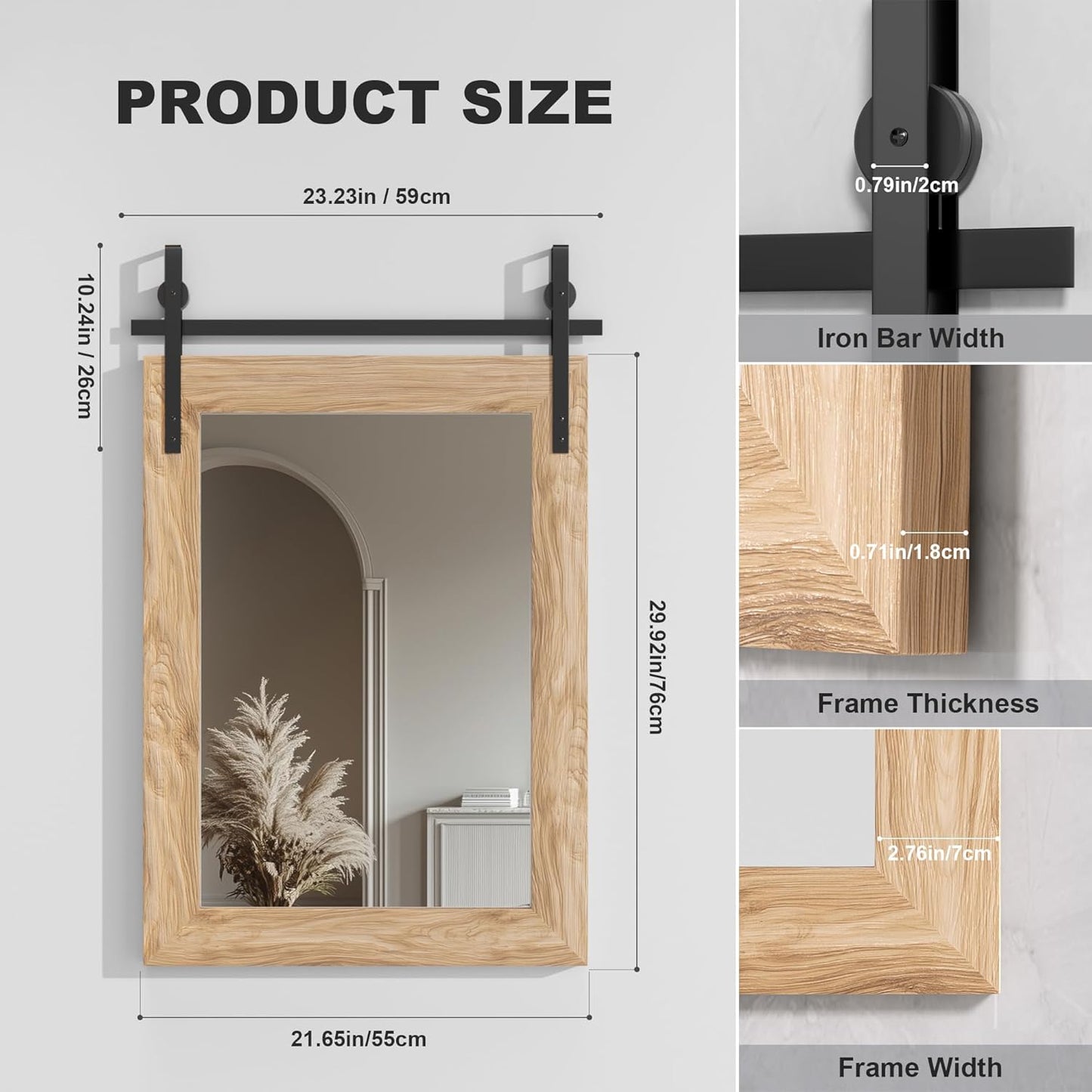 Hasipu Farmhouse Bathroom Mirror, 22"x30" Rustic Wood Framed Wall Mounted Mirror, Brown Vintage Vanity Mirror Barn Door Style Decrative Mirrors
