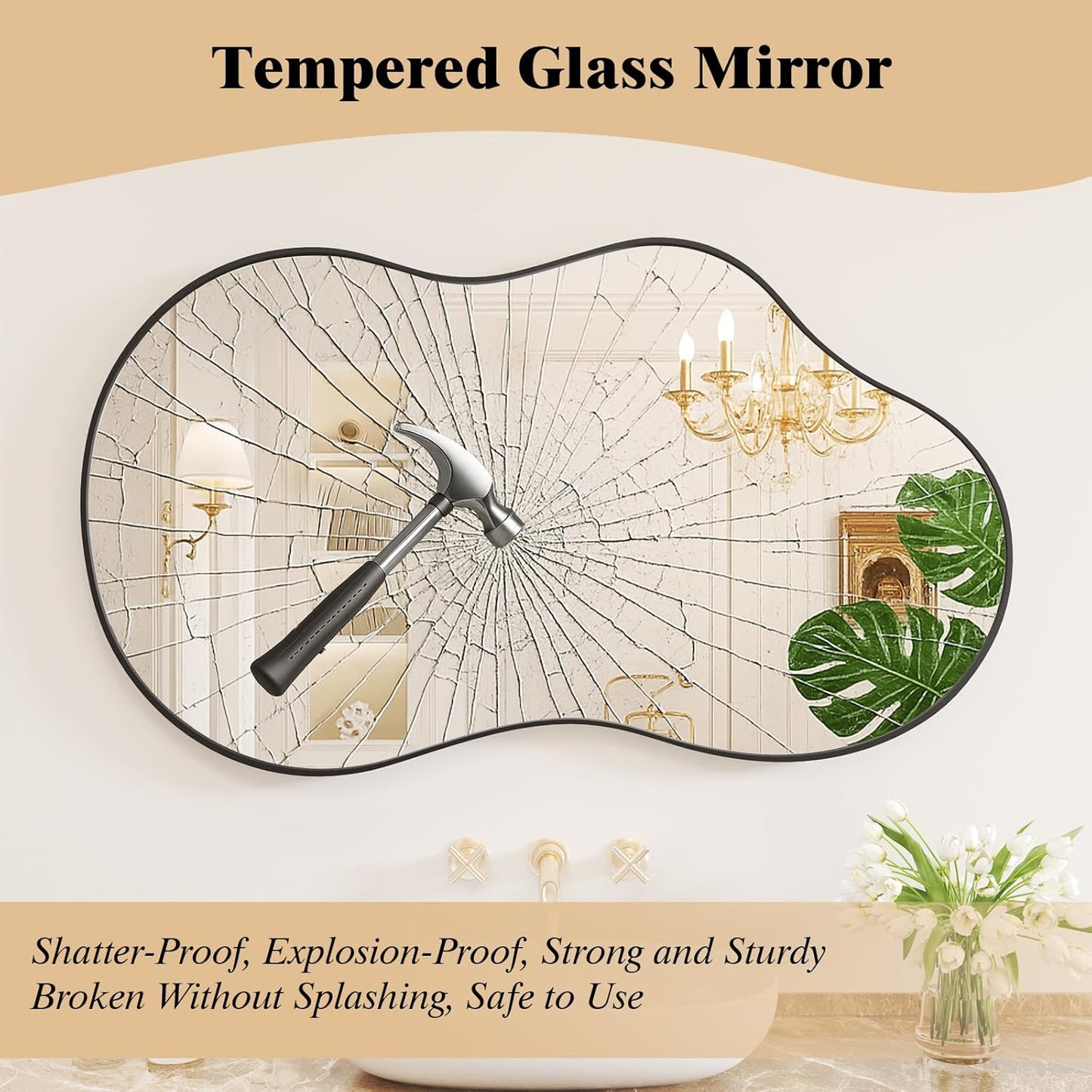 WEER Irregular Wall Mirror, 24x36 inch Black Asymmetrical Mirror Wall Mounted Mirrors Decorative, Abstract Wavy Aluminum Alloy Frame Mirror for Bathroom, Bedroom, Living Room, Entryway