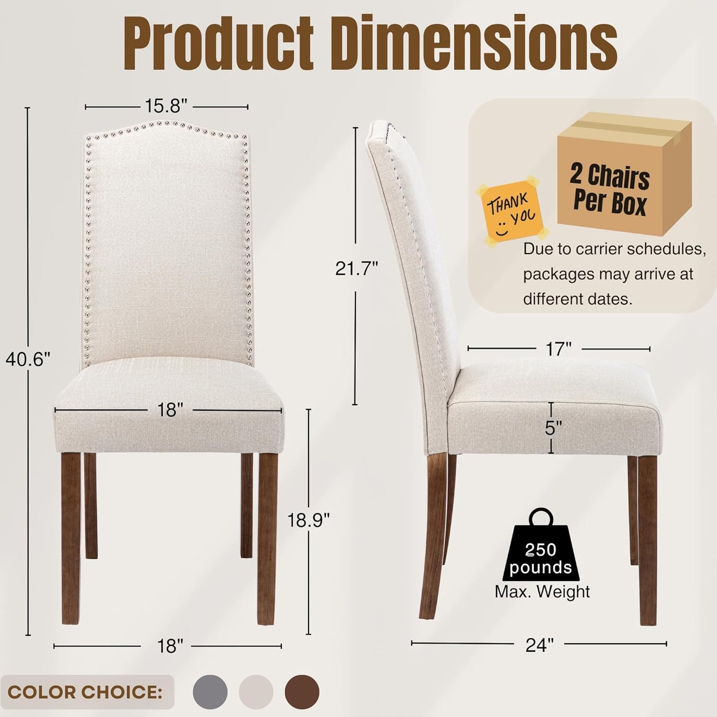 Stylish Upholstered Parsons Dining Chair with Nailhead Trim and Sturdy Solid Wood Legs