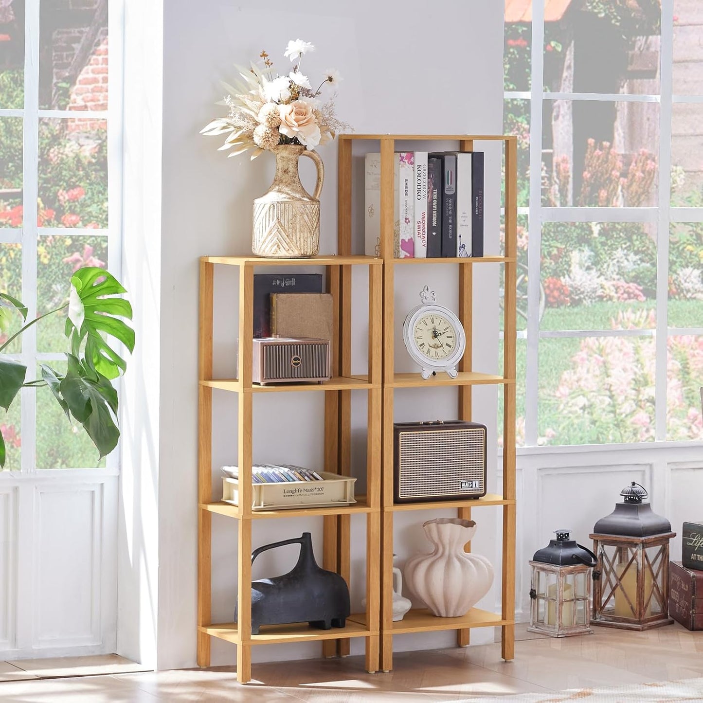 4 Tier Tall Bookshelf with Storage - Small Bookcase for Small Spaces, Shelf for Living Room, Office, Bedroom, Kitchen - Industrial Modern Natural Book Shelf