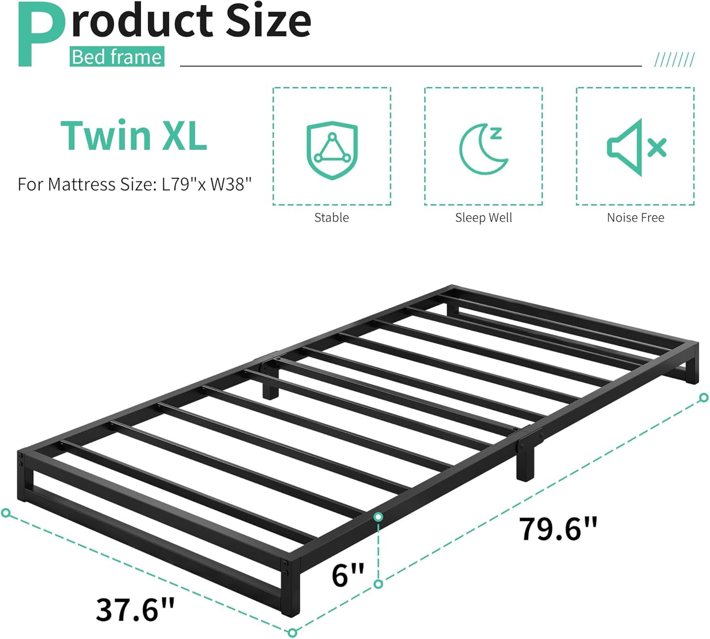 6 Inch Twin XL Bed Frames Heavy Duty Sturdy Metal Platform Bed Frame No Box Spring Needed, Noise Free, Easy Assembly, Black