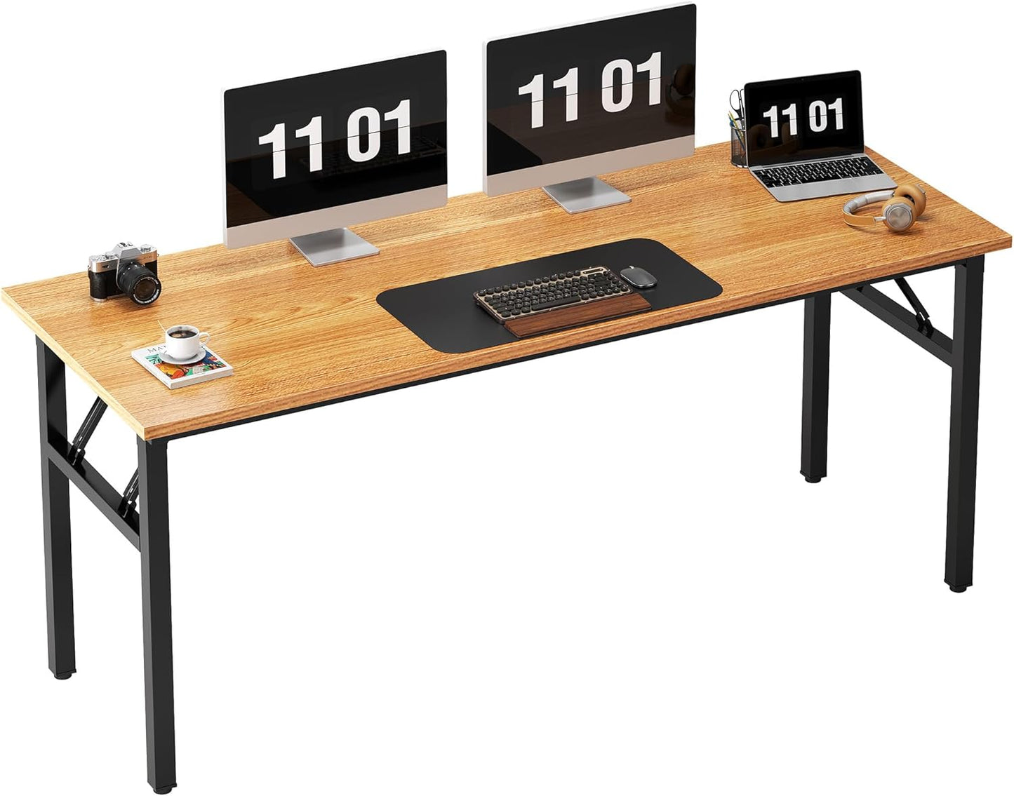 Need Computer Desk Office Desk 62 inches Folding Table with BIFMA Certification Computer Table Workstation No Install Needed, Teak AC5BB-157