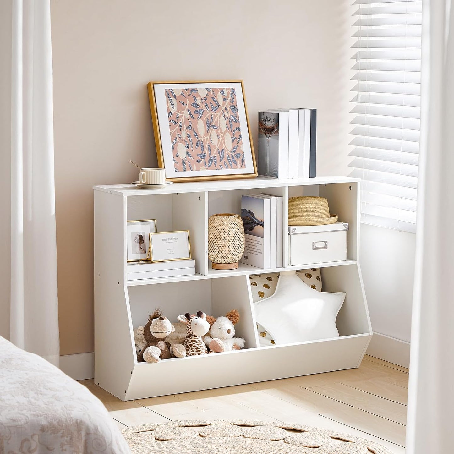 HOOBRO Kids Bookshelf - 39.4" L Toy Storage Cabinet, Bookcase Footboard, Cubby Shelf, Fit for Children's Room, Playroom, Hallway, Kindergarten, White WT132CW01