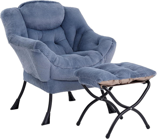 Lazy Chair with Ottoman, Modern Accent Chair Contemporary Lounge Leisure Sofa Chair with Armrests, Reading Chair and Folding Footstool Set for Living Room, Bedroom, Office
