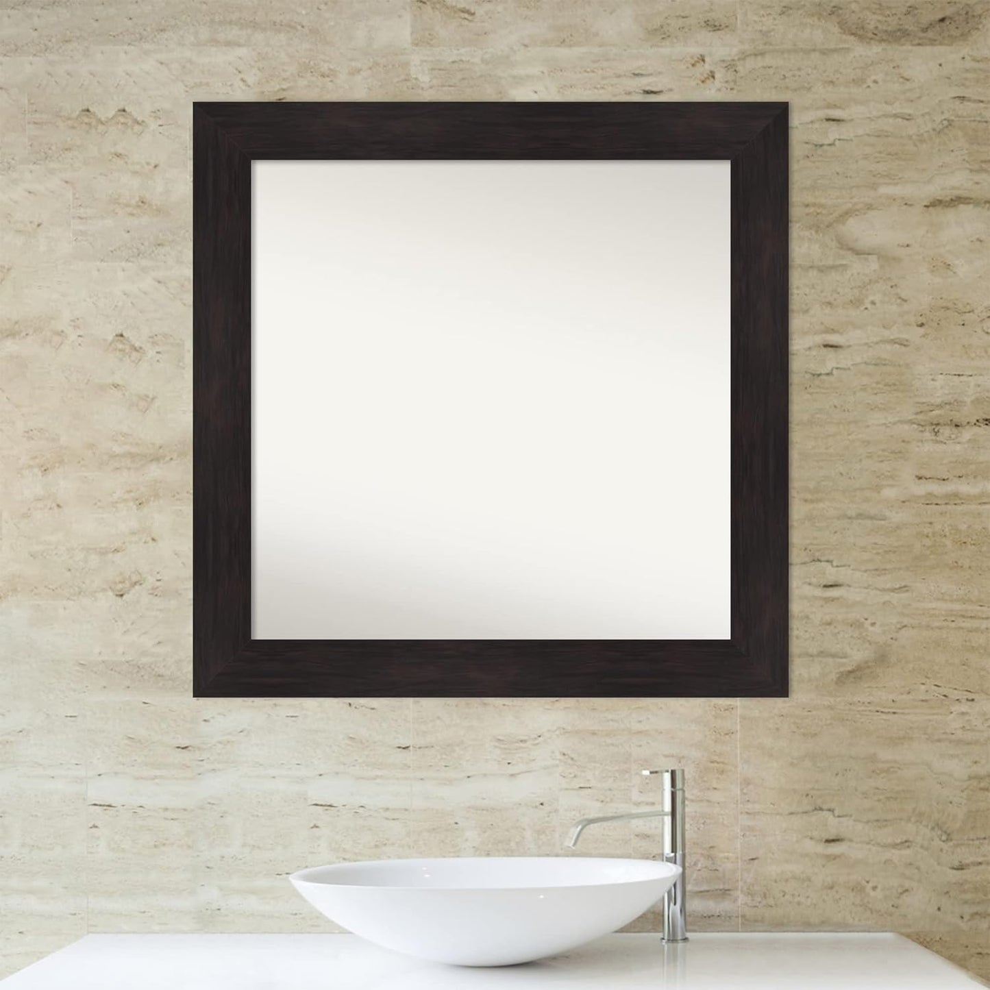 Amanti Art Silver Bathroom Mirror for Over Sink, 28x28 Florence Silver Square Vanity Mirror, Large Casual Frame, Hangs Horizonally and Vertically, Bathroom Wall Decor, Non-Beveled Edge from WI, USA
