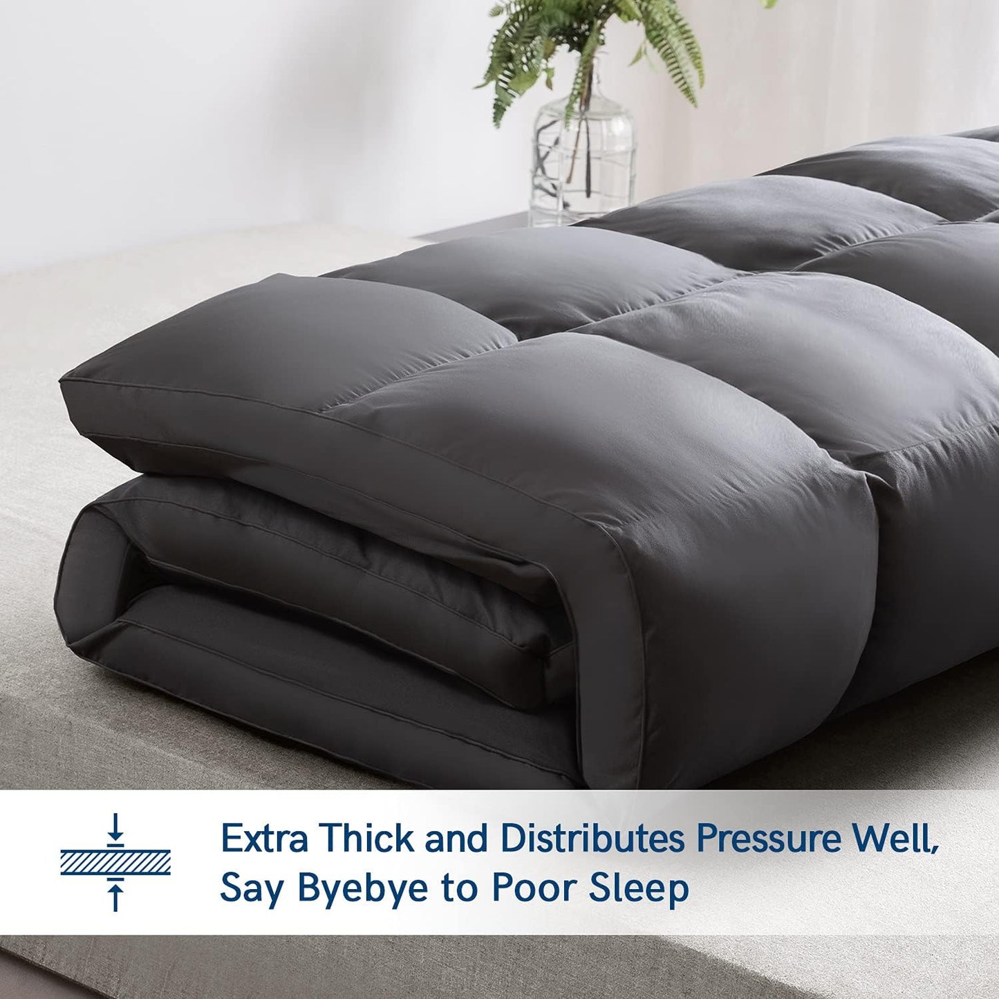 ELEMUSE Full XL Grey Mattress Topper for Back Pain, Extra Thick Mattress Pad Cover, Plush Soft Pillowtop with Elastic Deep Pocket, Overfilled Down Alternative Filling