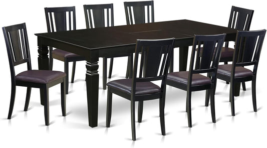 East West Furniture LGDU9-BLK-LC 9 Piece Kitchen Table Set Includes a Rectangle Dining Room Table with Butterfly Leaf and 8 Faux Leather Upholstered Chairs, 42x84 Inch, Black