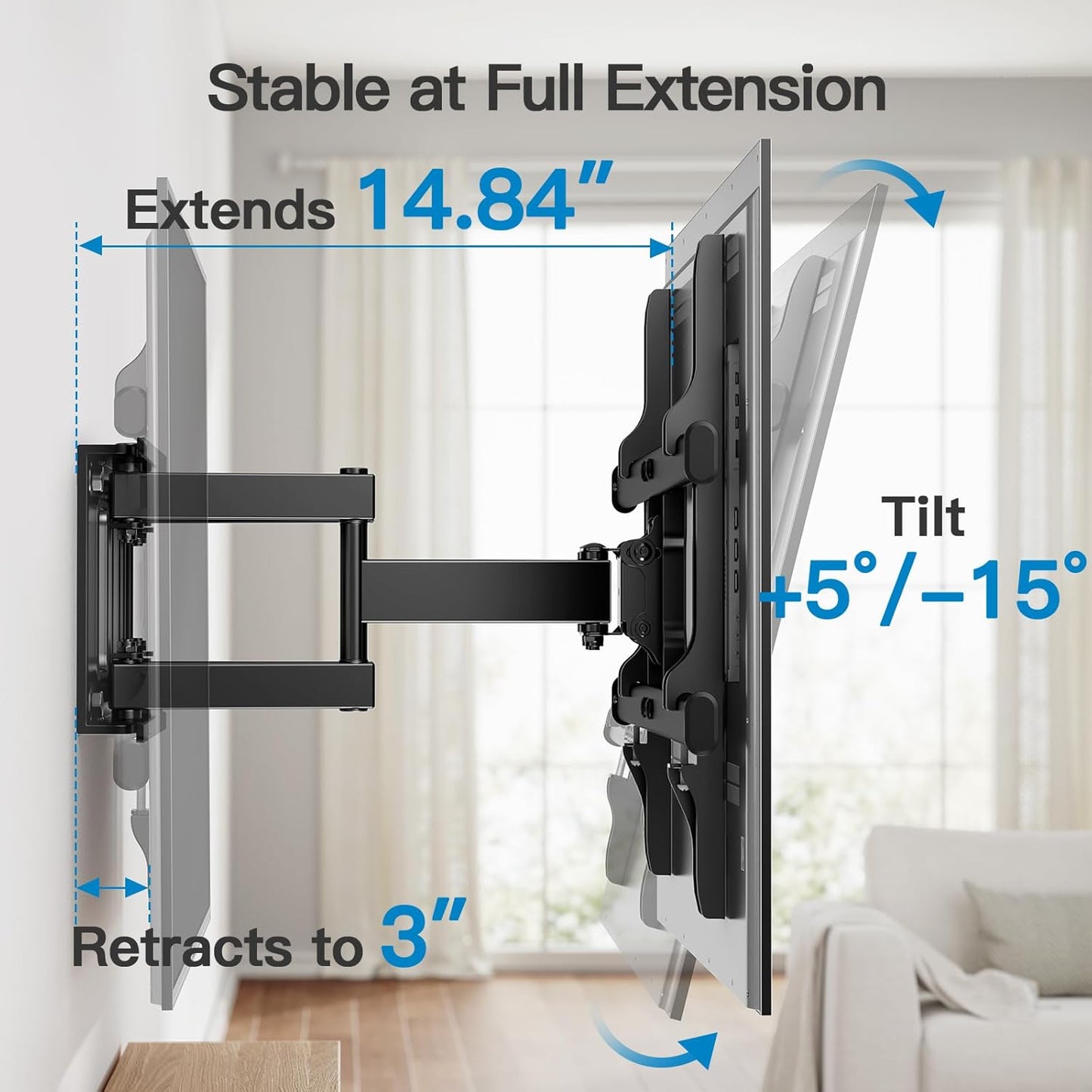 Pipishell Full Motion TV Wall Mount for Most 37-75 Inch TVs up to 132lbs, Wall Mount TV Bracket Articulating Swivel Tilt Extension Leveling Max VESA 600x400mm Fits 12/16" Wood Stud, PILFK1