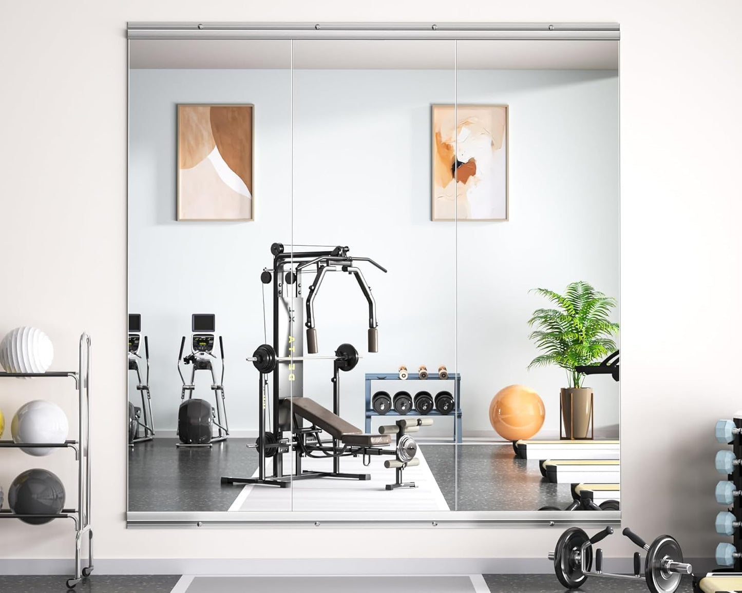 Hasipu Home Gym Mirror 55" L x 17" W - 2PCS Large Full Body Mirror for Yoga, Wall-Mounted Mirrors for Fitness, Garage, Dance Studio, 0.16in Tempered Glass Frameless