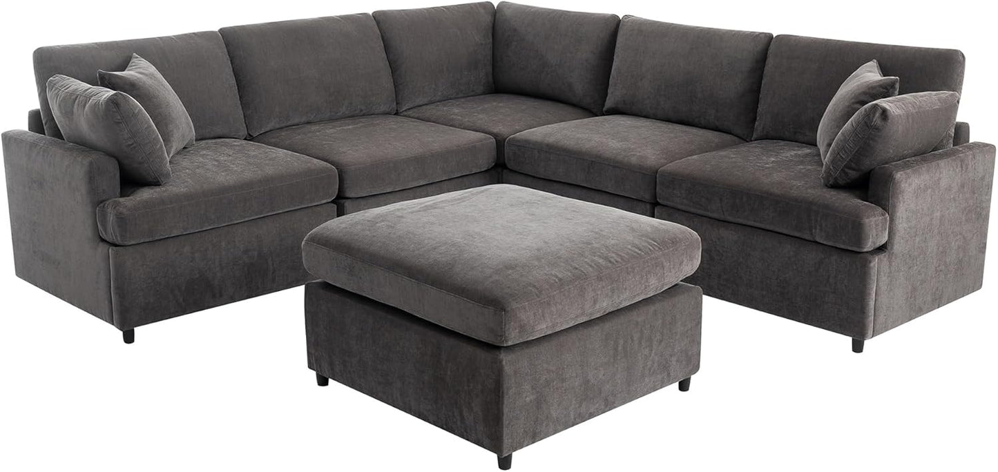 Merax 6-Seater Modern Large U-Shape Sectional Sofa, with Removable Ottomans for Living Room,Gray