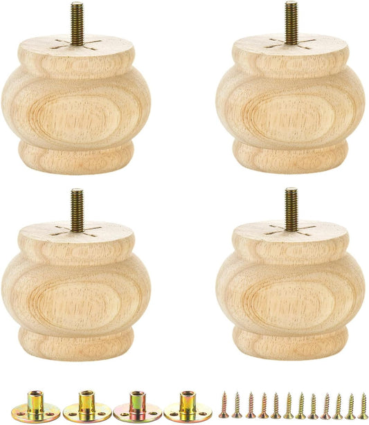 4PCS Wood Furniture Legs 2.56 inches Furniture Legs with Bolt Walnut Sofa Legs Couch Legs Replacement for Legs for Piano Bench, Chest-Turned-Coffee Table (Lantern Shape Unfinished)