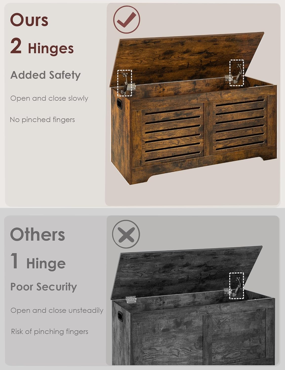 DINZI LVJ Storage Chest, 39.4”Wooden Toy Box with 2 Safety Hinges, Retro Entryway Shoe Storage Bench with Flip-Top, Sturdy Large Storage Trunk for Living Room, Bedroom, Easy Assembly, Rustic Brown