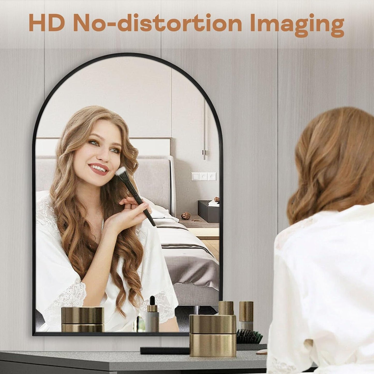 24" x 32" Black Arched Mirror, Arch Wall Mirror, Metal Frame Black Bathroom Mirror, Arched Top Bathroom Vanity Mirror for Living Room, Bedroom, Entryway, Tempered Glass, Shatter Proof