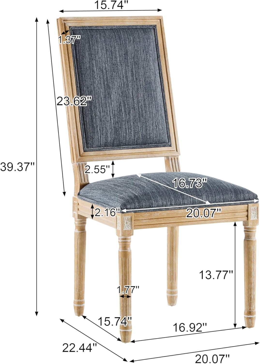 Christopher Knight Home Regina French Country Dining Chairs Set of 2, Wooden Dining Room Chair, High Back Kitchen Side Chair, Fabric Upholstered Armless Extra Seat, Blue Grey