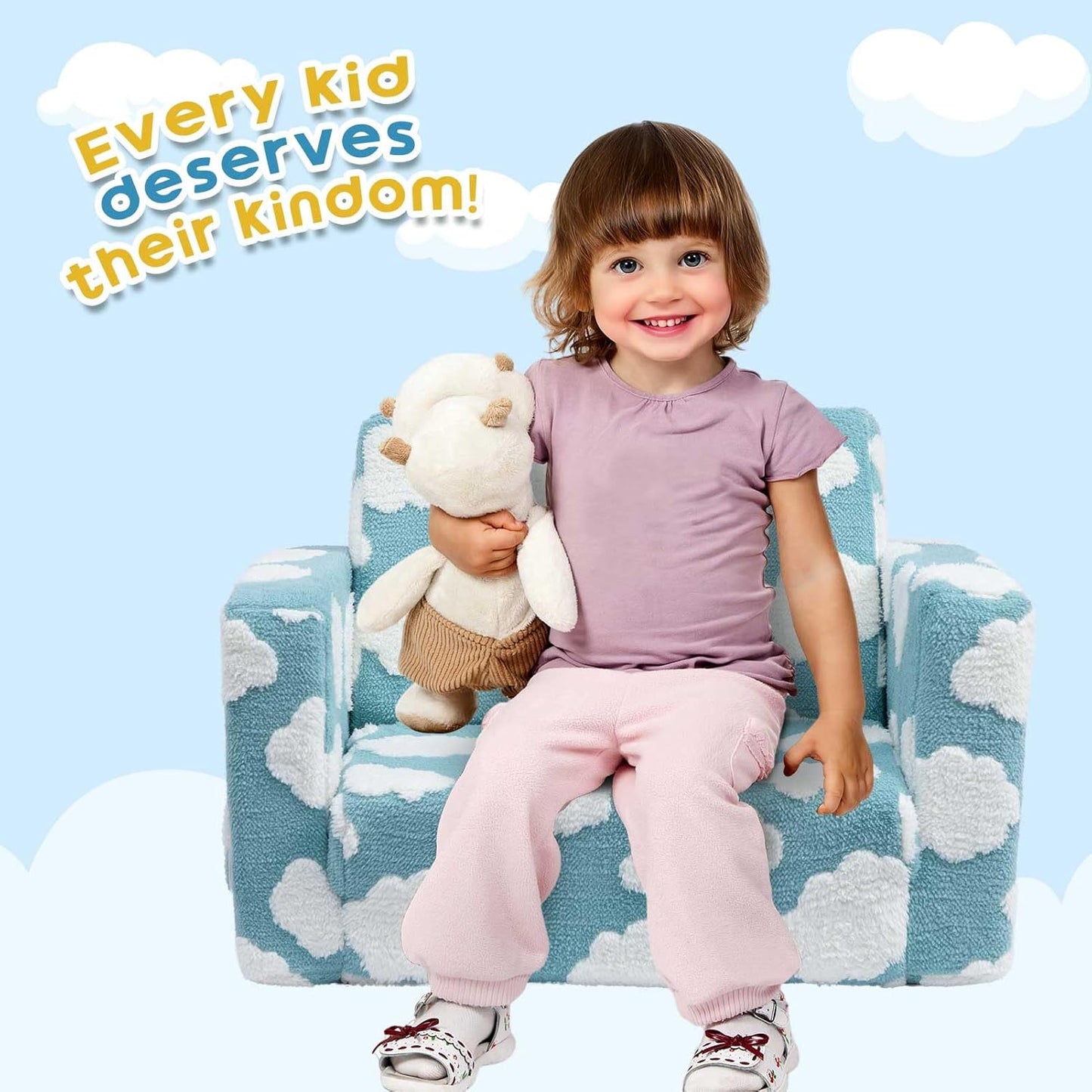 ALIMORDEN Kids 2-in-1 Flip Out Ultra-Soft Snuggle Foam Filled Chair, Blue