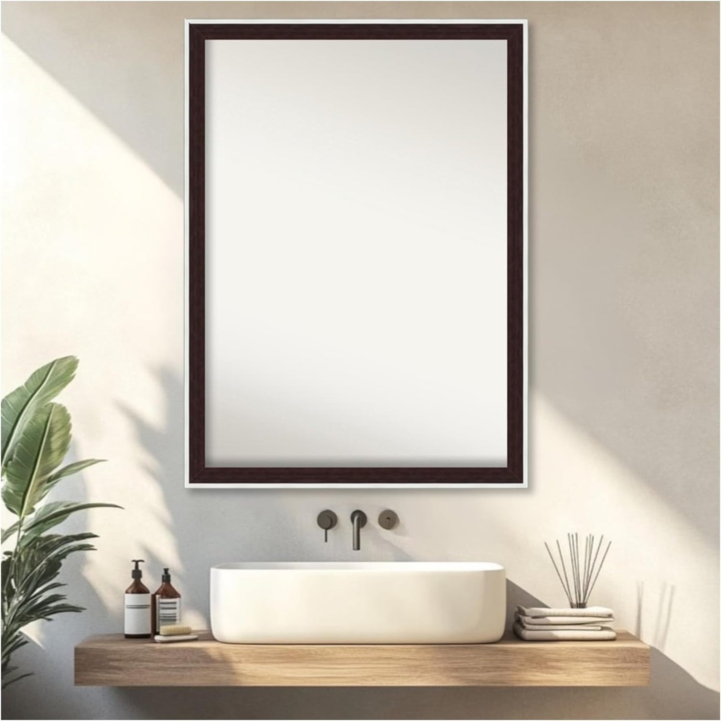 Amanti Art Bathroom Mirror for Over Sink, 30x41 Maya Espresso Silver Rectangle Vanity Mirror, X-Large Modern Contemporary Frame, Hangs Horizonally and Vertically, Bathroom Wall Decor, Non-Beveled Edge