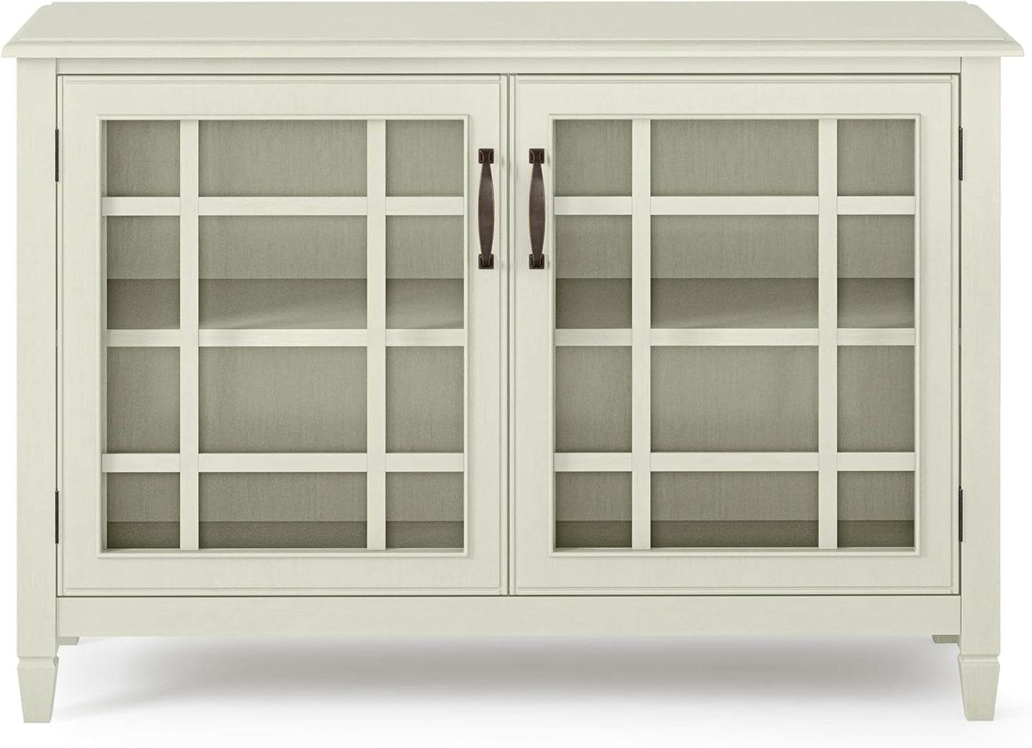 SIMPLIHOME Connaught Solid Wood 46 Inch Wide Traditional Low Storage Cabinet in Antique White, for The Living Room, Entryway and Family Room