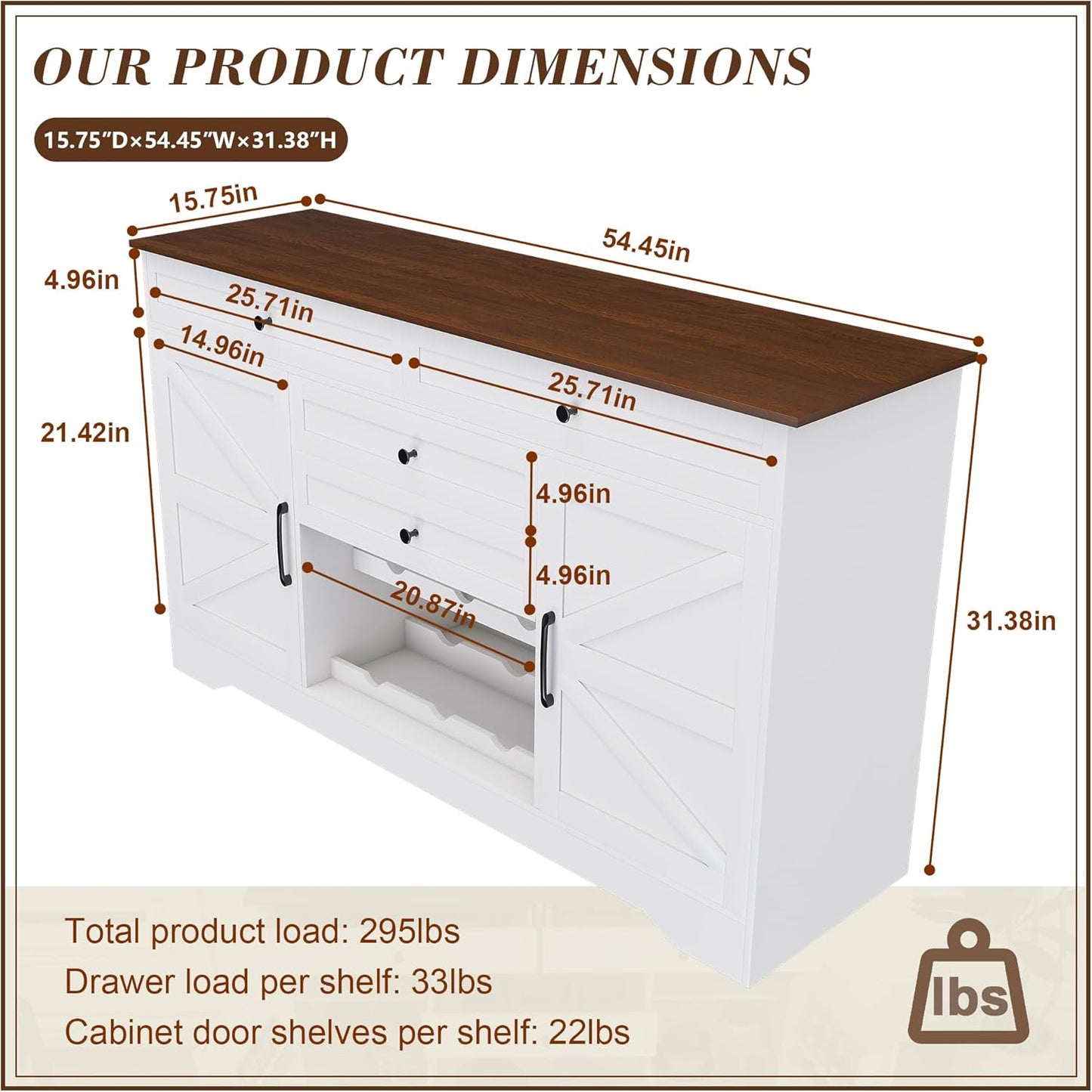 Modern Buffet Cabinet with 4 Drawers, 2 Doors & Adjustable Shelf, Large Sideboard Cabinet with Wine Rack, Kitchen Storage Cabinet for Kitchen, Living Room,Coffee Bar, White