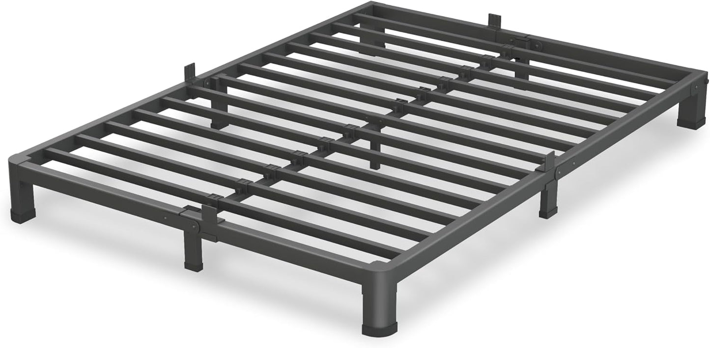 4 Inch Full Size Bed Frame, 3500Lbs Heavy Duty Metal Platform with Round Corner Legs Mattress Slide Stopper, Steel Slat Support No Box Spring Needed, Noise Free, Non-Slip, Easy Assembly