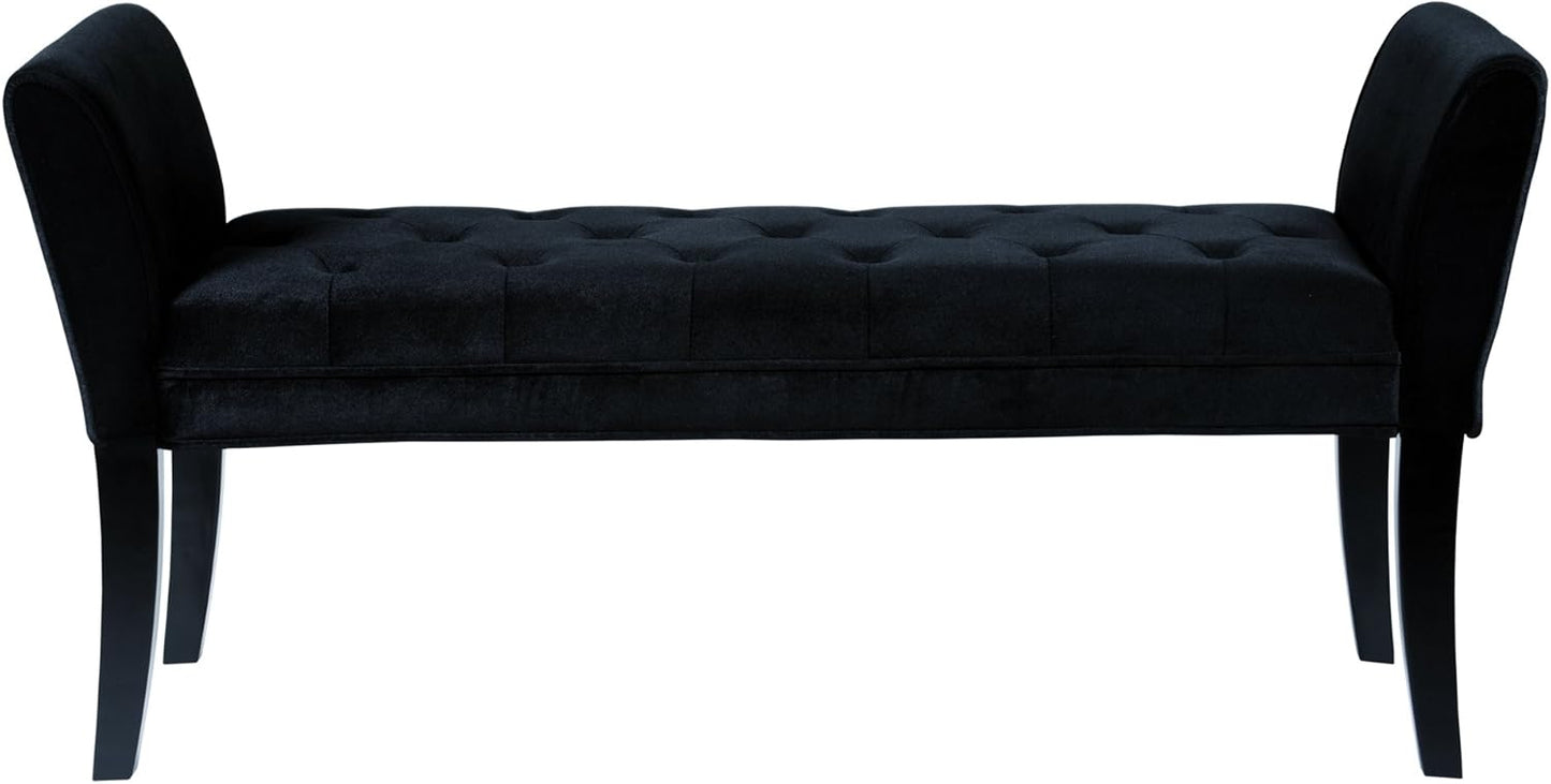 Armen Living Chatham Bench in Black Velvet and Black Wood Finish