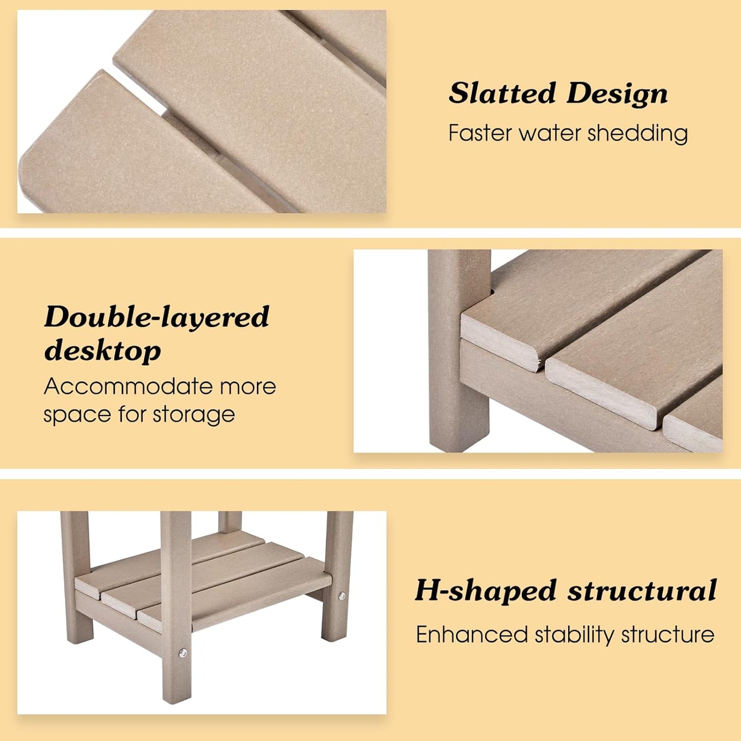 Adirondack Outdoor Side Table, 2-Tier Sturdy Patio End Table Weather Resistant, 16.5" Solid Side Table for Patio, Pool, Porch(Grayish Brown)