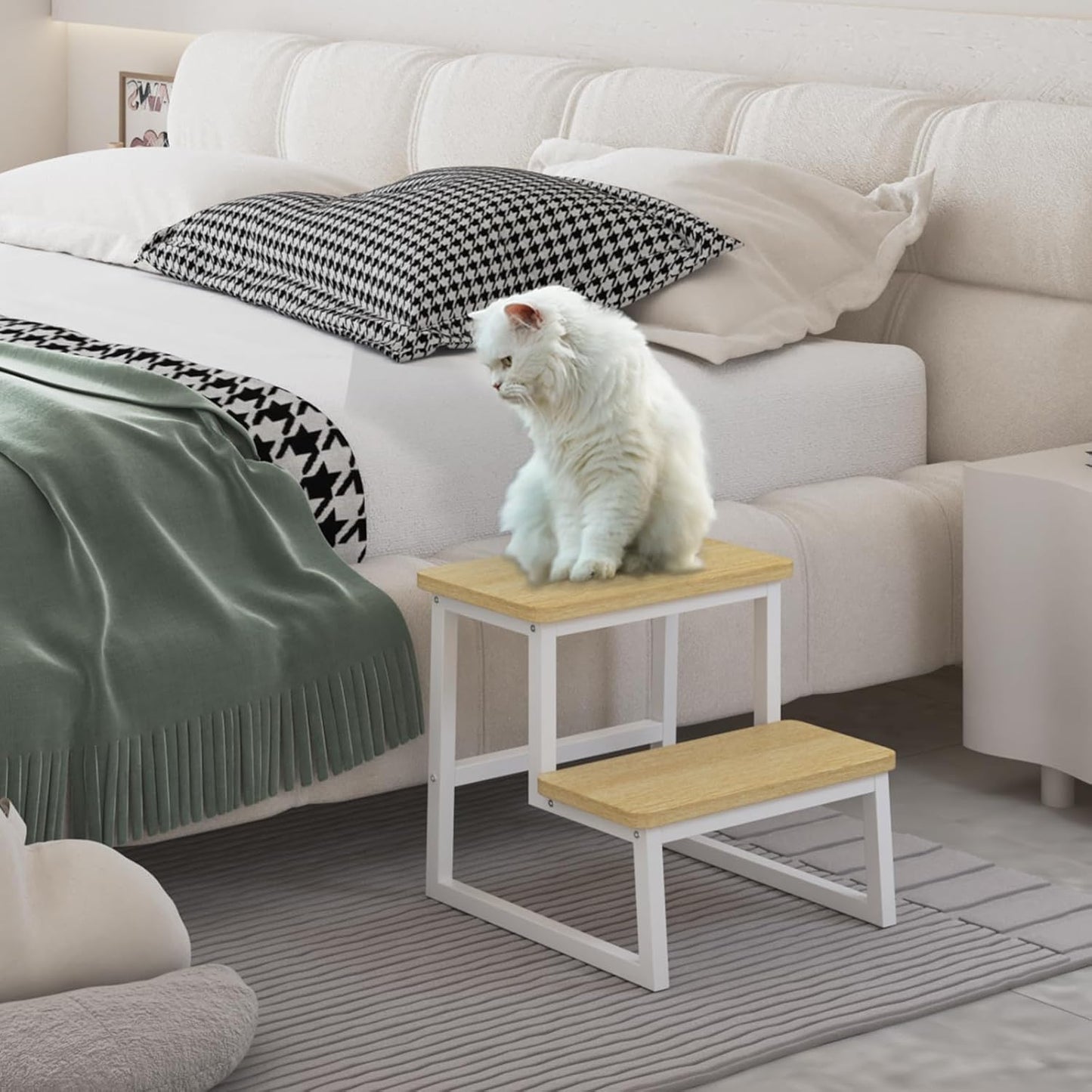 Step Stool for Adults & Kids,Holds up to 500Lbs,Heavy Duty Sturdy Steping Stool for Kichen/Bathroom/High beds, Wooden&Metal Frame, Non-Slip Rubber Pads