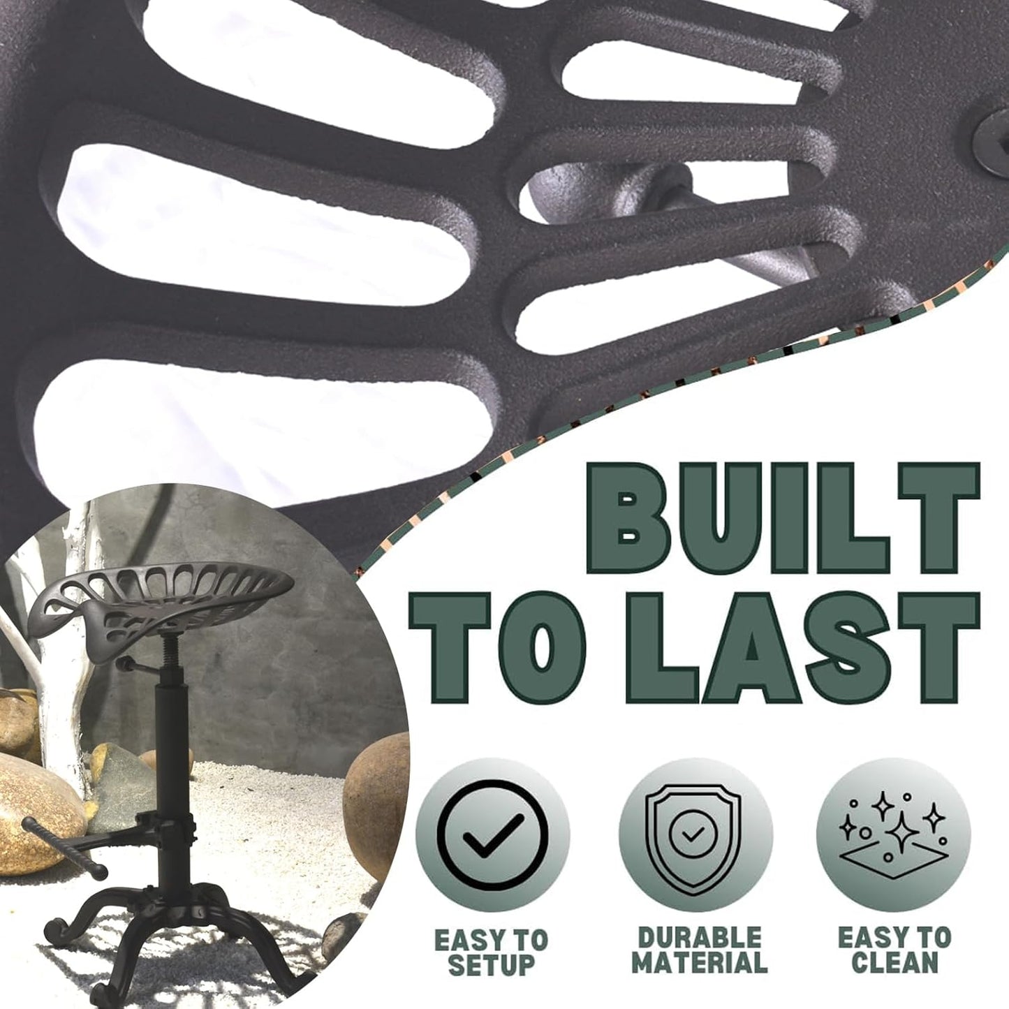 Diwhy Rustic Industrial Farmhouse Tractor Seat Counter Height Adjustable Bar Stool Cast Iron Swivel Stool Industrial bar Chair (Rust, Cast Iron)