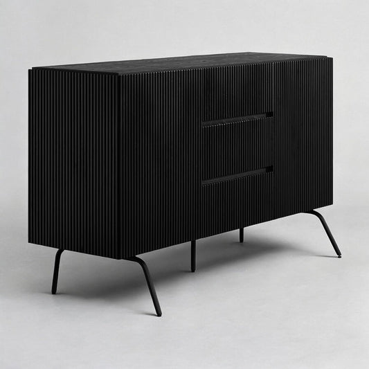 NTC Veil Sideboard with 2 Doors and 3 Drawers, Buffet Cabinet with Vertical Groove Design and Metal Legs, Storage Cabinet for Living Room, and Entryway, Effortless Assembly - Burnt Black