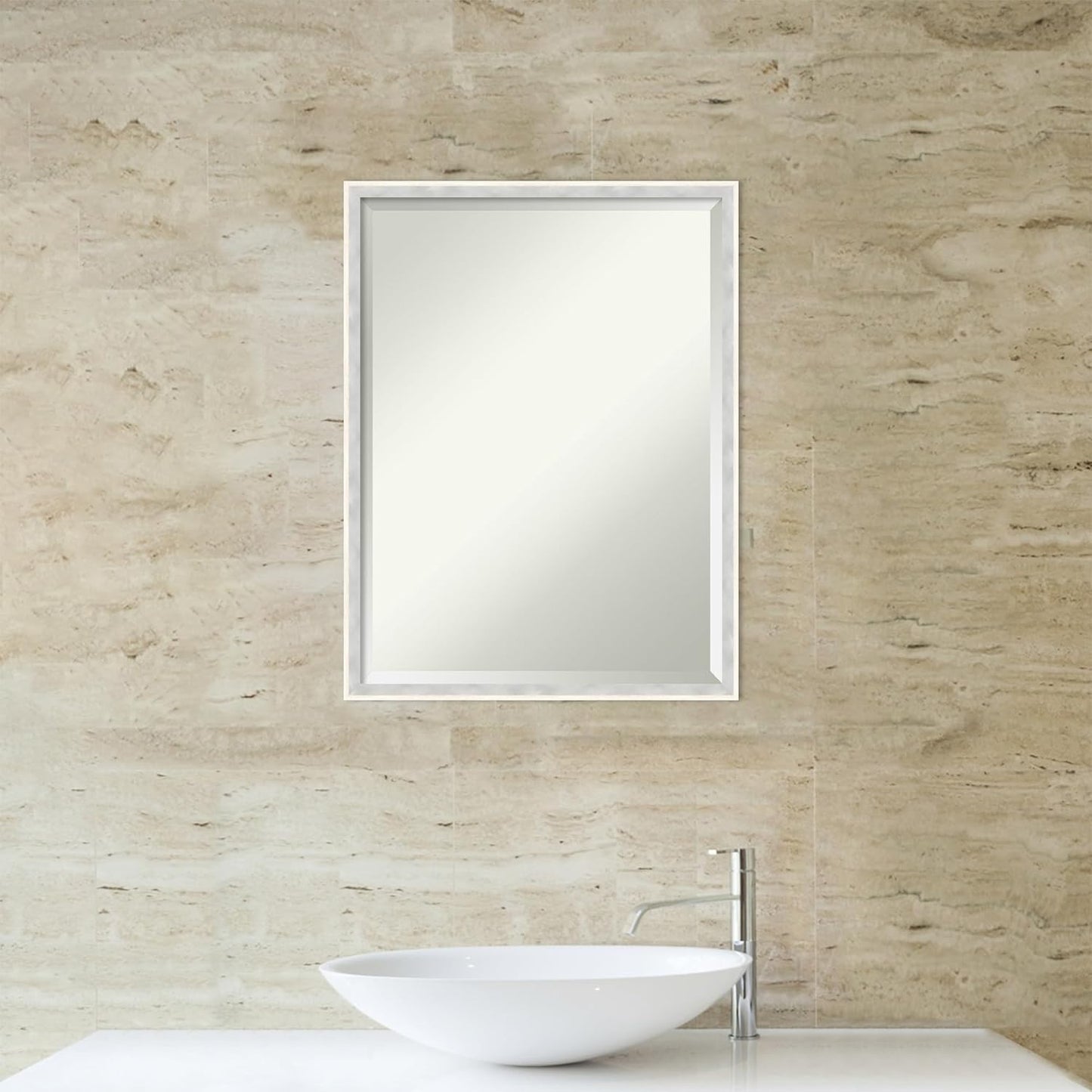 Amanti Art White Bathroom Mirror for Over Sink, 25x19 Paige White Silver Rectangle Vanity Mirror, Medium Modern Contemporary Wood Frame, Hangs Horizonally and Vertically, Bathroom Wall Decor, Beveled