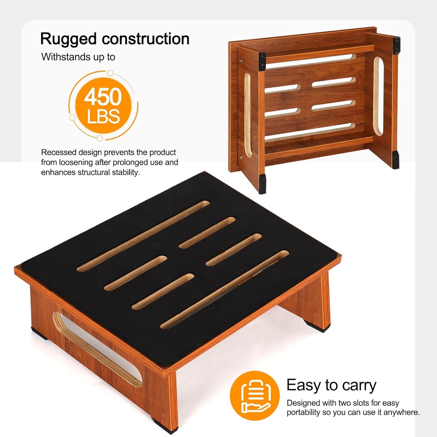 Wooden Step Stool with Non-Slip Rubber Feet Step, Heavy Duty Platform Stepping Stools with 450 LBS Capacity for Bedroom Kitchen Bathroom, Bed Steps for High Beds, Bedside Support