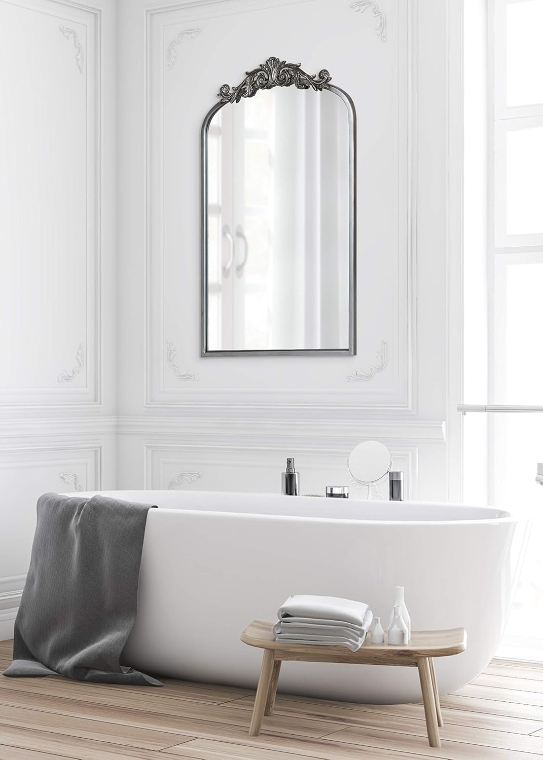 Kate and Laurel Arendahl Traditional Ornate Wall Mirror, 19 x 31, Antique Silver, Decorative Mirror with Baroque Inspired Detailing