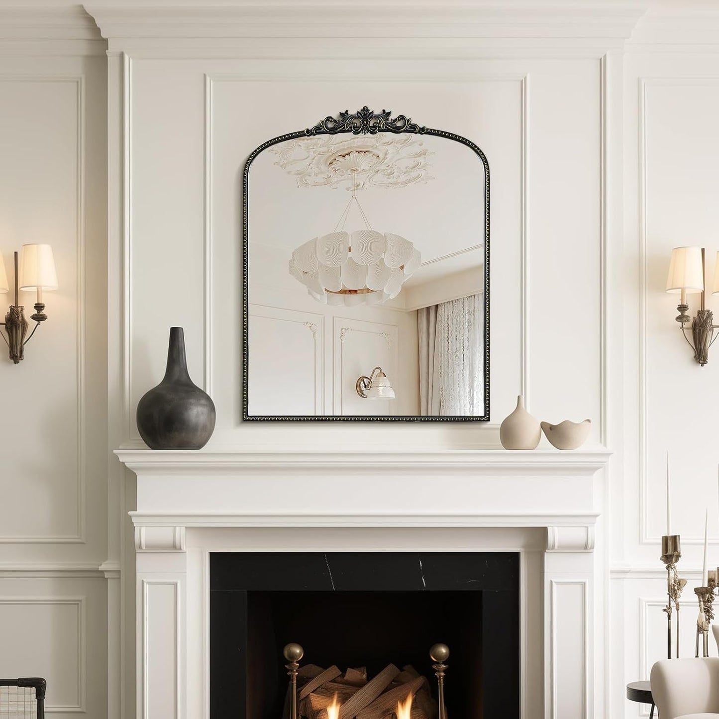 WallBeyond Gold Vintage Arched Mirror, 28x36 Inch, Black Ornate Frame, Wall Mounted, Rectangular, Art Deco Style for Bathroom, Living Room, Bedroom