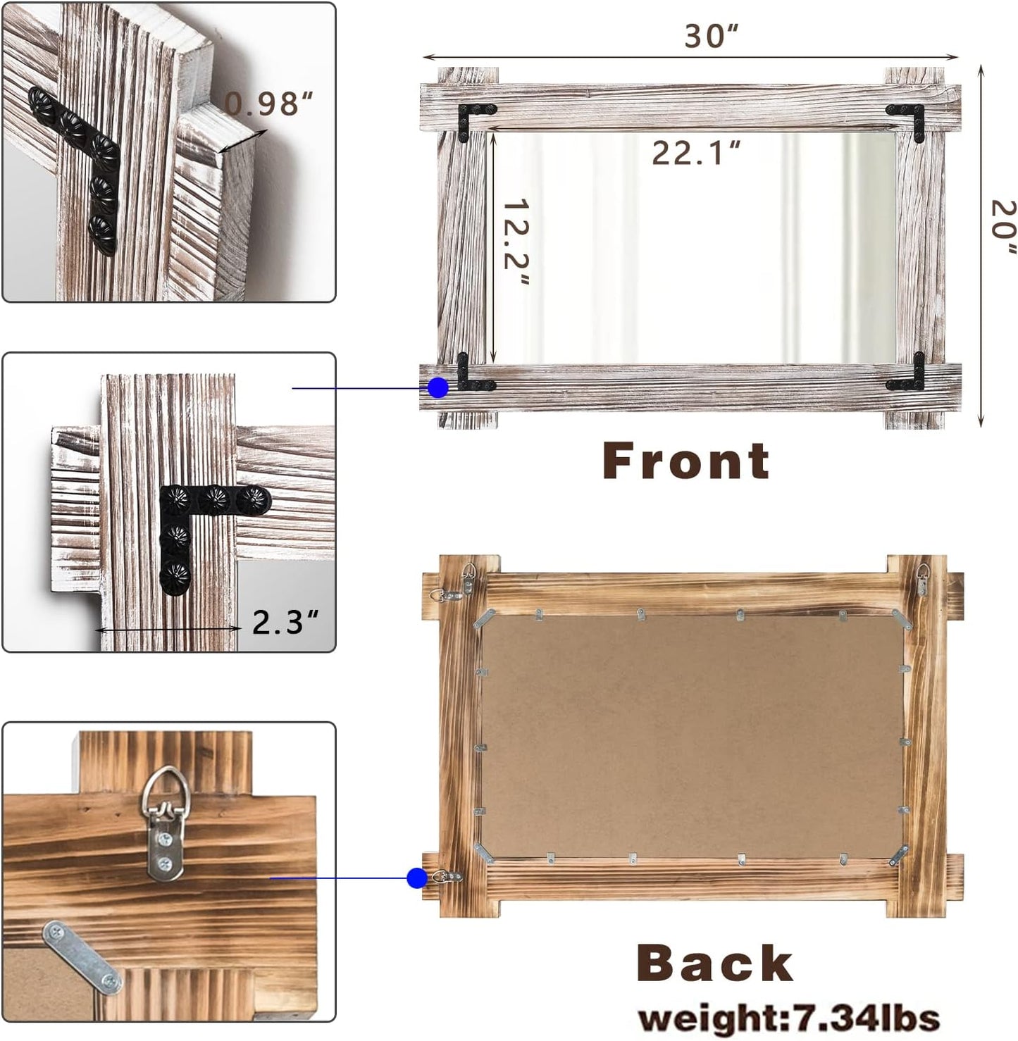 MeMoreCool Rustic Wood Framed Bathroom Mirror, Decorative Farmhouse Vanity Mirror, Wall Mounted Rectangular Mirror for Bedroom, Living Room, or Bathroom, Small 20x30 Inch, White