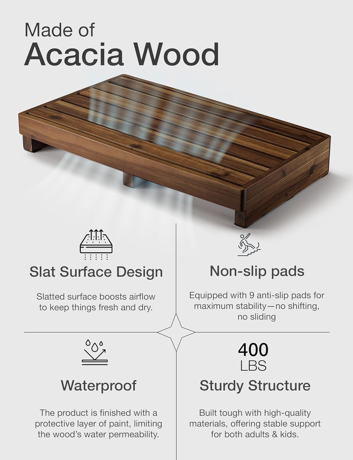 TINAMO 3.5" One Step Stool for Elderly, Acacia Wood High Riser Step Stool for Bed - 550 Lbs Wooden Mobility Stepping Stools for Adults, Kids/Bedside, Bathroom, Kitchen, Garden (Walnut, 3.5" Height)