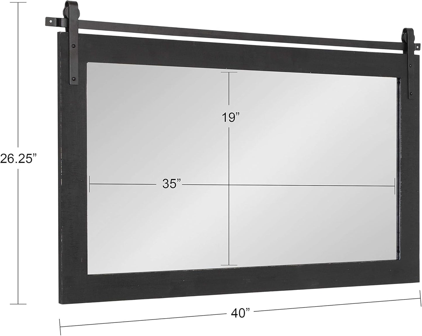 Kate and Laurel Cates Farmhouse Horizontal Wood Framed Wall Mirror, 40 x 26, Black, Barn Door-Inspired Rustic Mirrors for Wall