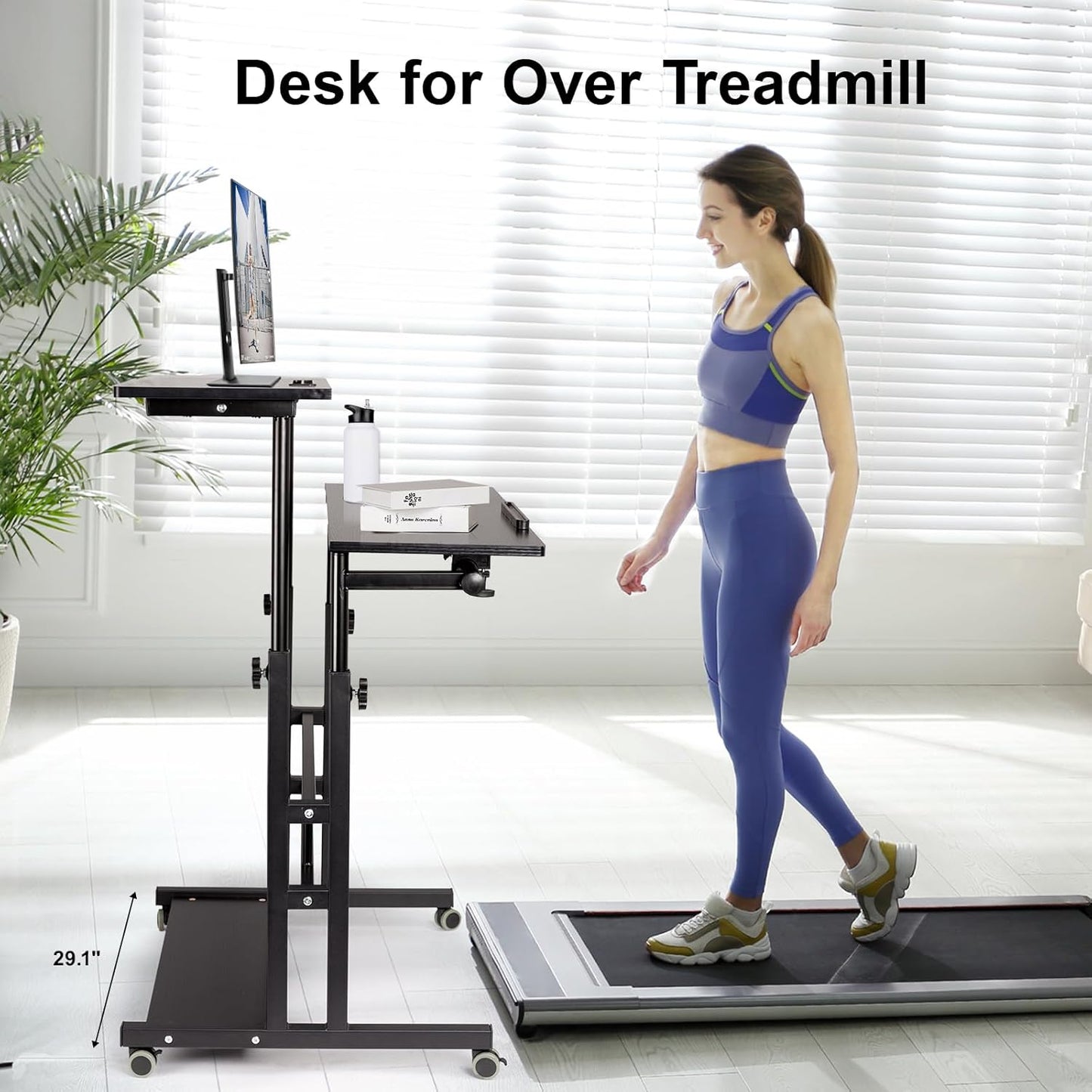 Hadulcet Stand Up Desk, Rolling Desk Adjustable Height, Mobile Standing Desk with Wheels & Charging Station, Portable Stand for Laptop, Rolling Computer Cart TV Tray, Small Standing Desk Drawing Table