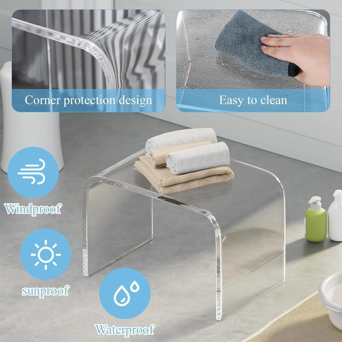 Acrylic Kids' Step Stool – Small Footstool for Bathroom, Kitchen & Bedroom, 12.5”x9.7”x9”, Holds 200lbs, Multi-Use as Toilet Stool, shower/water-resistant stool, seating and placing items (Clear-2pcs)