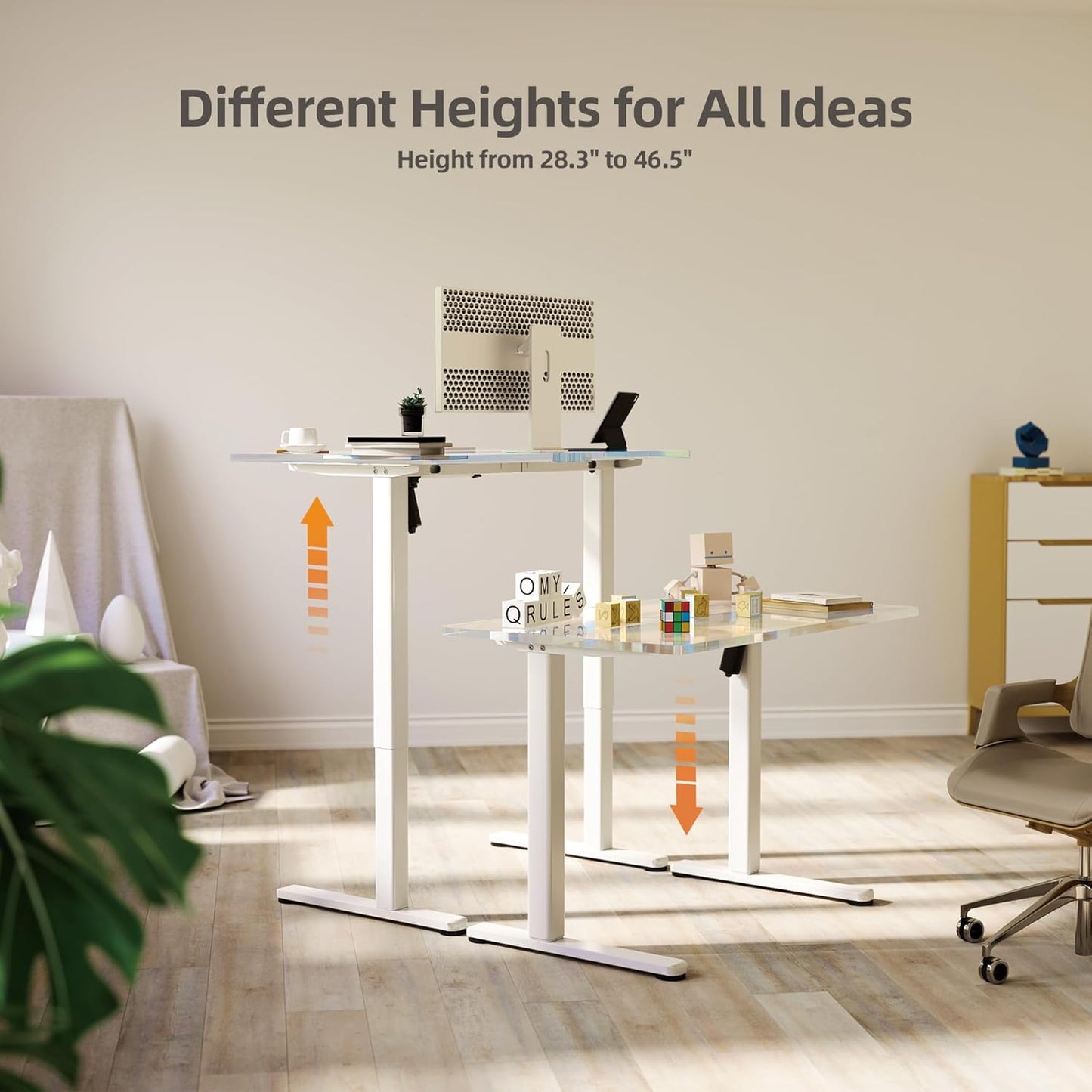 Claiks Standing Desk Frame, Electric Stand Up Desk Legs Frame Workstation Up to 63",C-Shaped Adjustable Standing Computer Desk for Home and Office, (White Frame only)