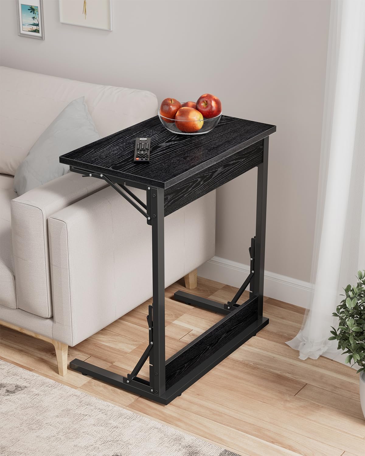 Tatub Folding TV Tray Table, 24" Wide C-Shaped End Table for Couches, Small Sofa-Side Laptop Desk with Metal Frame for Living Room, Bedroom,Black