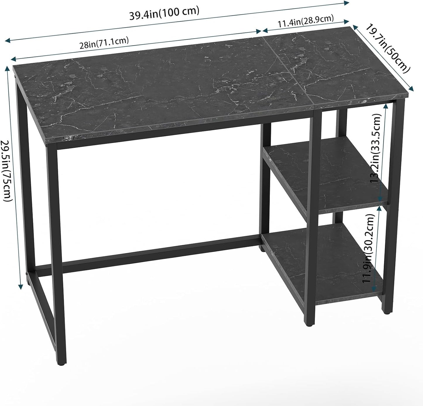 SINPAID Computer Desk 40 inches with 2-Tier Shelves Sturdy Home Office Desks with Large Storage Space Modern Gaming Desk Study Writing Laptop Table, Black Marbling