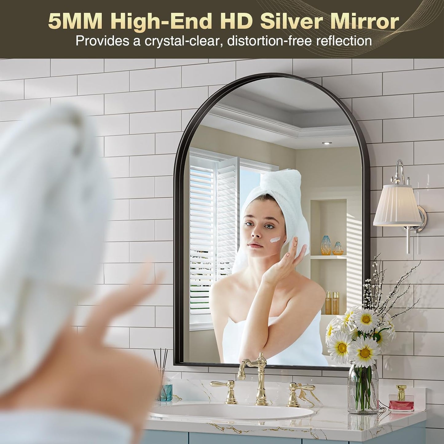 Brightify Arched Mirror, 28 x 40 Inch Black Arch Wall Mirror, Metal Frame Black Bathroom Mirror, Top Bathroom Vanity Mirror for Living Room Bedroom Mantel Entryway Hallways