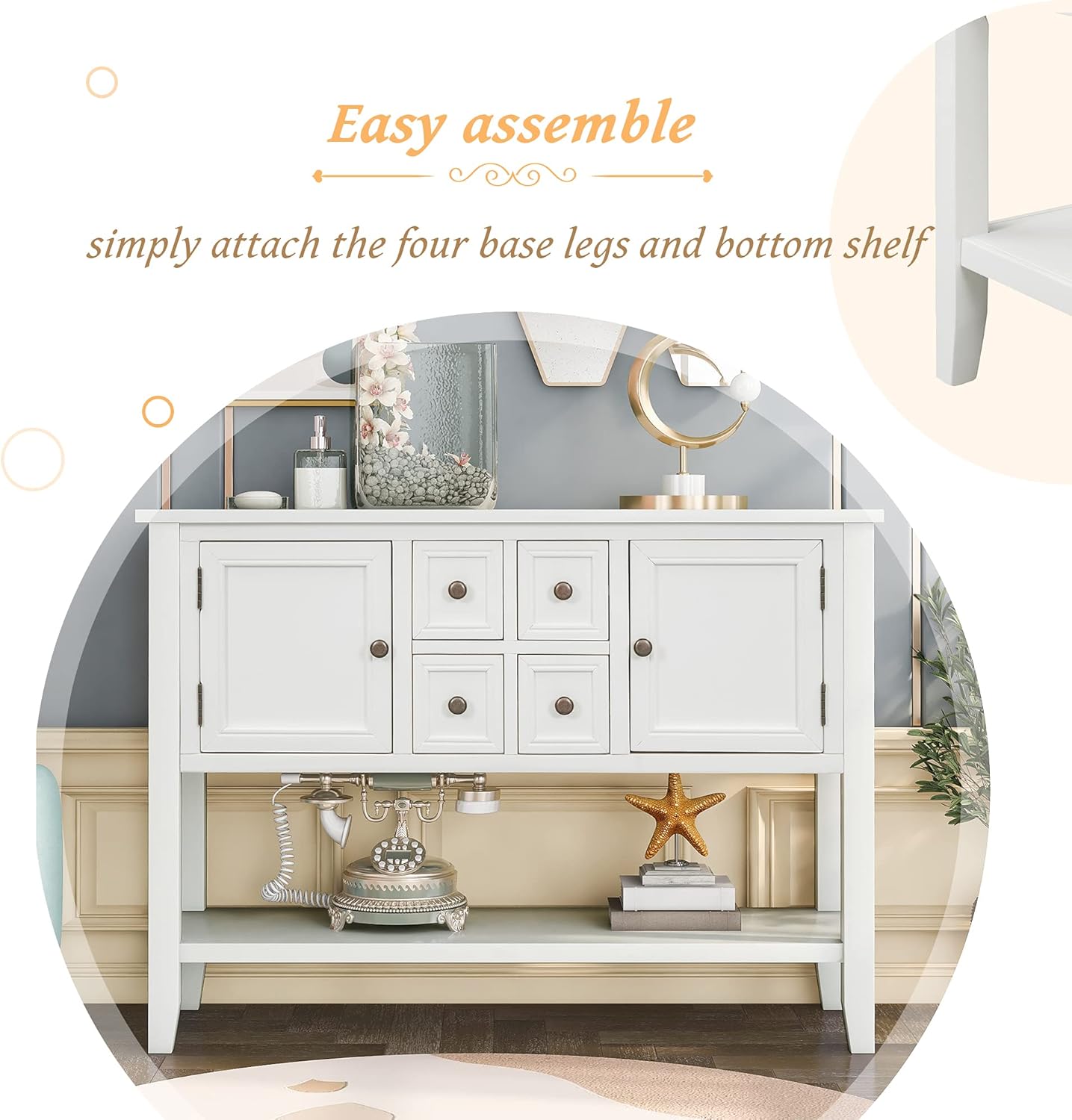 Merax Modern Wood Buffet Cabinet with Storage Shelf, 2 Drawers and 2 Cabinets Buffet Coffee Bar Table for Living Room Dinning Room Kitchen (White)